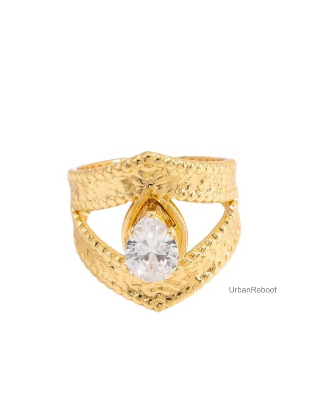 Gold-Plated Butterfly Ring with Dangling Chains and Cubic Zirconia, Adjustable